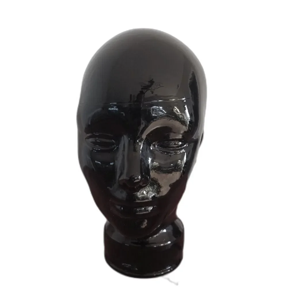 Vtg. Pier 1 Black Glass Mannequin Head Wig Hat Display Made in Spain Art